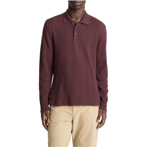 Mens Vince Variegated Texture Long Sleeve Polo