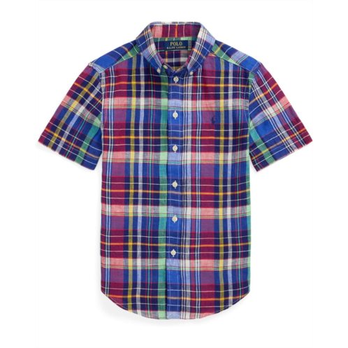 Boys Polo Ralph Lauren Kids Plaid Linen Short Sleeve Shirt (Big Kid)