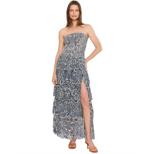 Avec Les Filles Batik Print Strapless Tiered Maxi Dress