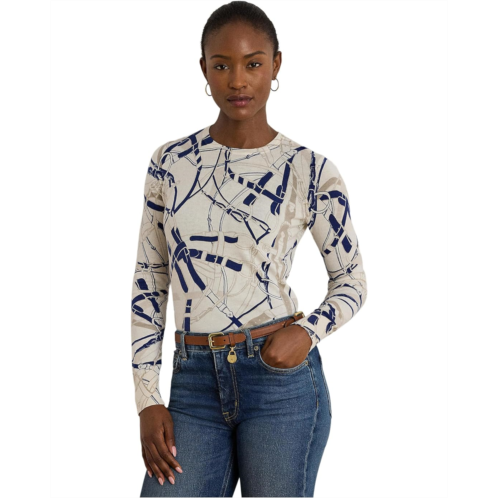 POLO Ralph Lauren Womens Lauren Ralph Lauren Belting-Print Cotton-Blend Sweater