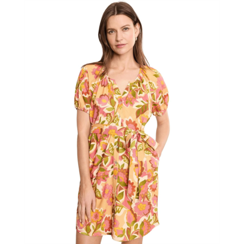 Womens Liverpool Los Angeles Short Sleeve Shirred Button Front Woven Dress with Pockets