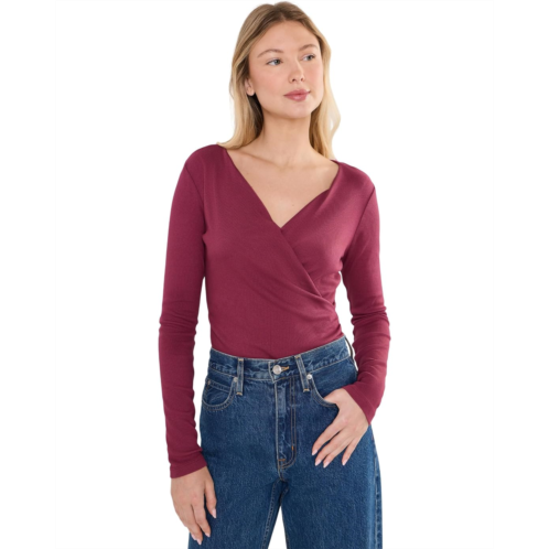 Womens Michael Stars Stacie Shirred Surplice Long Sleeve Top