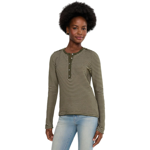 Womens Liverpool Los Angeles Long Sleeve Knit Henley Top with Sweater Trim