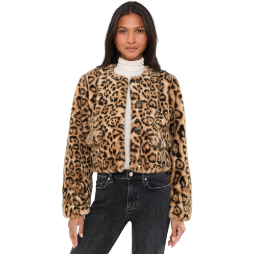 Womens Blank NYC Animal Instinct Leopard Faux Fur Jacket