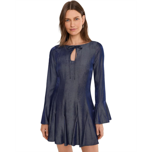 Avec Les Filles Long Sleeve Tie Neck Mini Dress