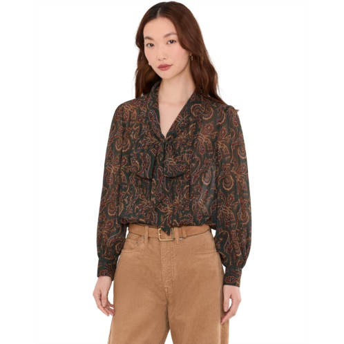 POLO Ralph Lauren Womens Lauren Ralph Lauren Paisley Pintucked Tie Neck Blouse