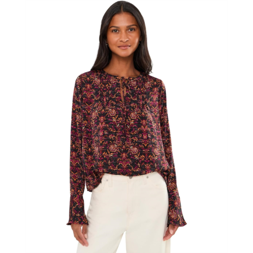 Womens Liverpool Los Angeles Long Sleeve Band Collar Woven Top w/ Pintuck Detail