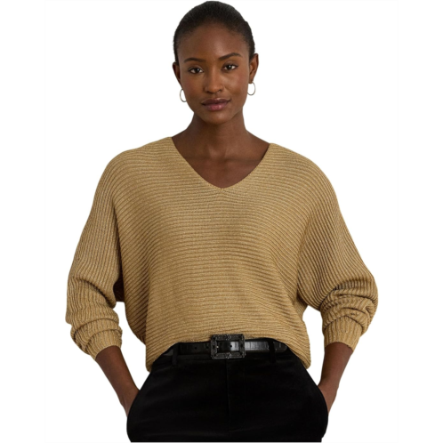 POLO RALPH LAUREN Womens Lauren Ralph Lauren Metallic Rib-Knit Dolman-Sleeve Sweater