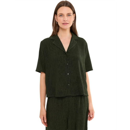 Eileen Fisher Woven Plisse Notch Collar Shirt
