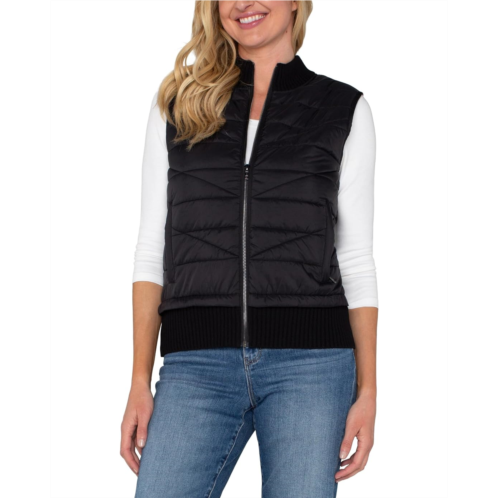 Liverpool Los Angeles Petite Sleeveless Quilted Front Full Zip Sweater Vest Sweater Yarn