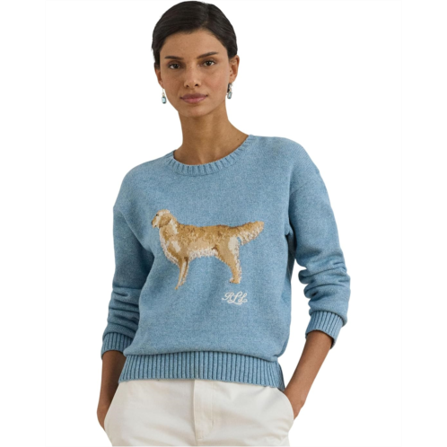 POLO Ralph Lauren Womens Lauren Ralph Lauren Petite Intarsia-Knit Golden Retriever Sweater