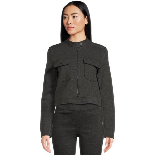 Elliott Lauren Ponte Twill - Zipper Closure Crop Jacket with Patch Pockets and Snaps Details