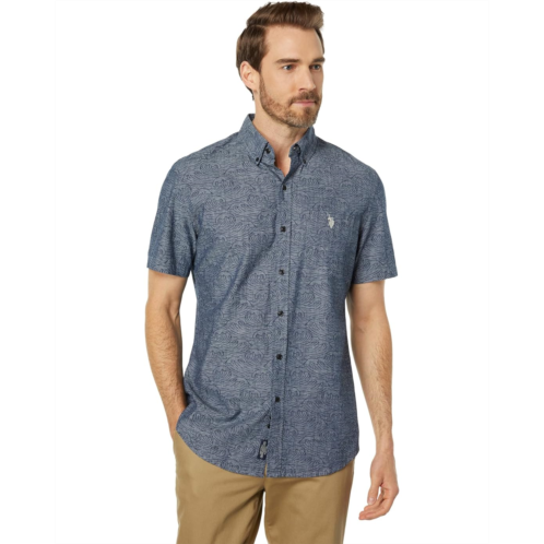 U.S. POLO ASSN. Short Sleeve Printed Chambray Denim Woven Shirt