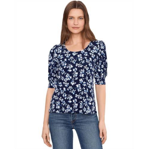 CeCe Elbow Sleeve Crew Neck Shirred Knit Top