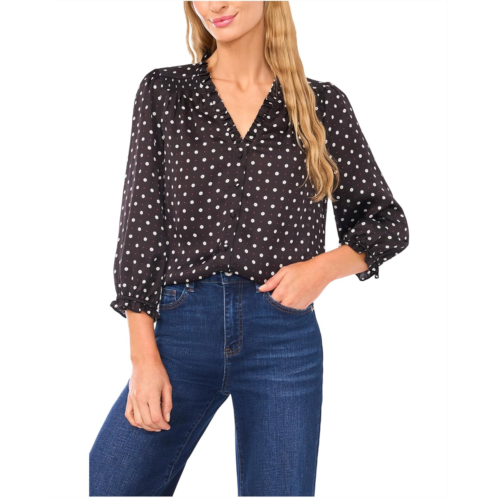 CeCe V-neck 3/4 Sleeve Button Front Top