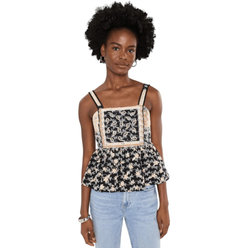 Womens CeCe Mixed Print Peplum Top