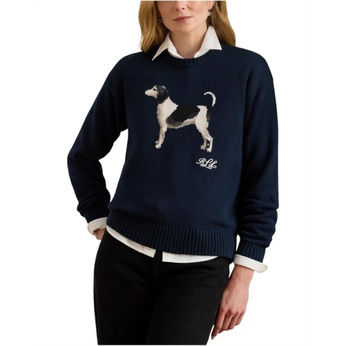 POLO Ralph Lauren Womens Lauren Ralph Lauren Petite Intarsia-Knit Golden Retriever Sweater