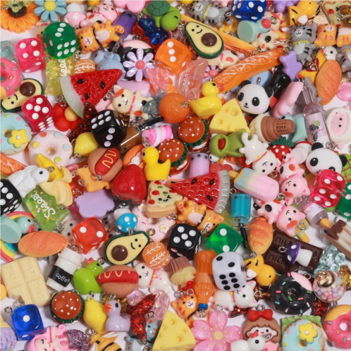 MGGFBLEY Assorted Resin Charms for DIY Bracelet & Keychain Making - Mini Candy Bear Fruit & Animal Style Charms for Crafts