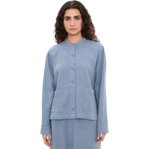 Womens Eileen Fisher Organic Cotton Doubleweave Mandarin Collar Jacket