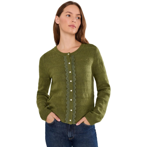Womens CeCe Long Sleeve Pointelle Cardigan with Lace Placket