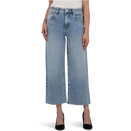 KUT from the Kloth Petite Gwen High Rise Wide Leg Slouchy Raw Hem Five Pockets