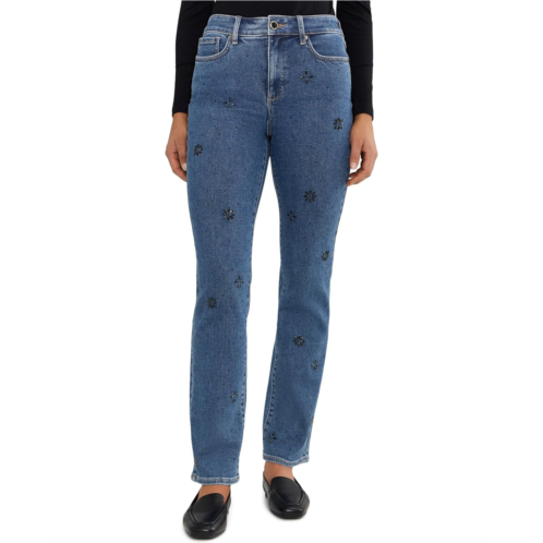 Womens NYDJ Marilyn Straight Floral Stone Detail Jeans