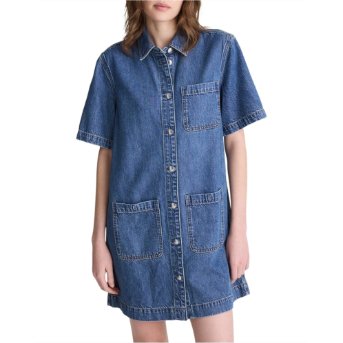 Womens Madewell Airy Denim Boxy Mini Shirtdress
