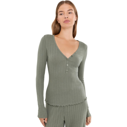Womens Eberjey Pointelle V-Neck Henley