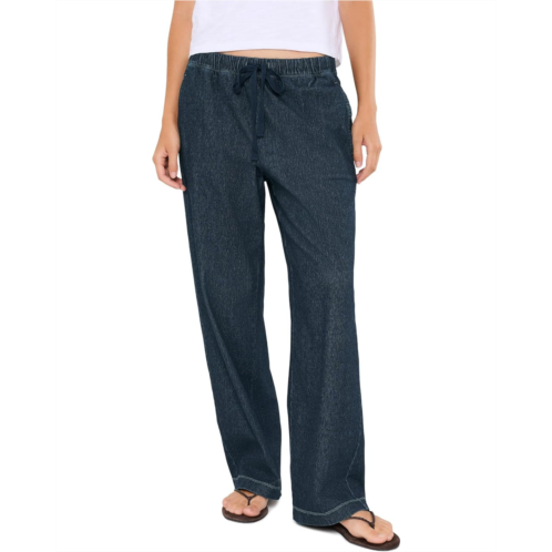 Womens Eileen Fisher Petite Organic Cotton Indigo Knit Straight Full-Length Pants