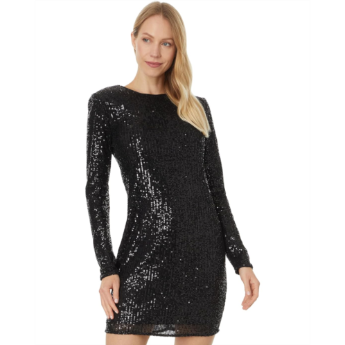 CeCe L/S Fitted Crew Neck Boxy Shoulder Dress 060