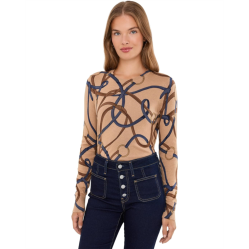 POLO Ralph Lauren Womens Lauren Ralph Lauren Petite Belting-Print Cotton-Modal Sweater