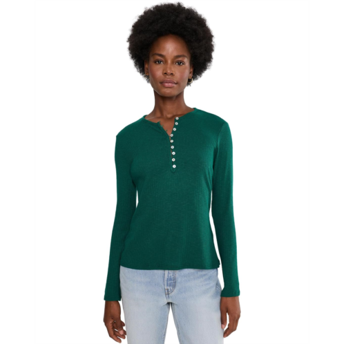Womens Michael Stars Mabel Long Sleeve Ribbed Henley