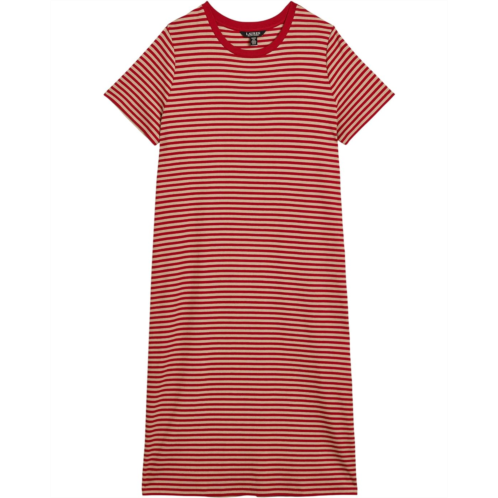 POLO Ralph Lauren Womens Lauren Ralph Lauren Plus Size Striped Cotton-Blend Ribbed Tee Dress