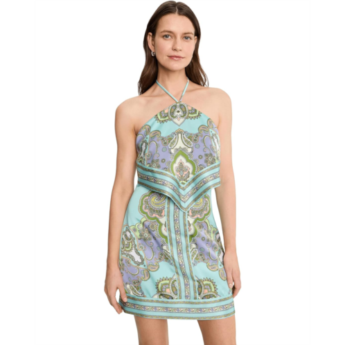 Womens Avec Les Filles Printed Satin Scarf Halter Mini Dress