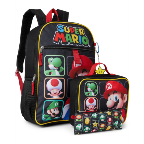 BIOWORLD Kids Super Mario Bros Character Grid 5- Piece Backpack Set (Little Kid/Big Kid)