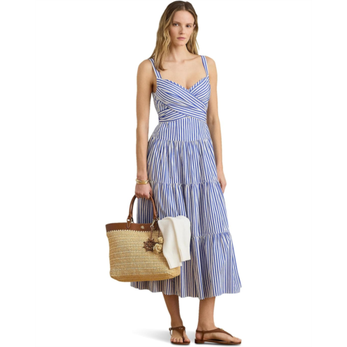 POLO Ralph Lauren Womens Lauren Ralph Lauren Striped Cotton Broadcloth Tiered Dress