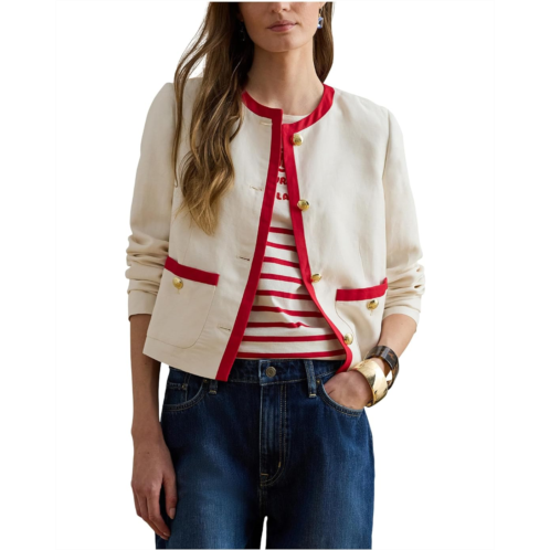 POLO Ralph Lauren Womens Lauren Ralph Lauren Two-Tone Linen-Blend Twill Blazer
