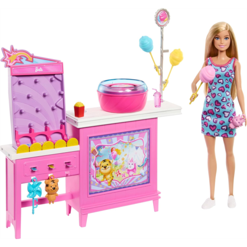 Barbie Mysteries: Beach Detectives Malibu Doll & Cotton Candy Game Booth Playset with 20 Accessories Including Prizes