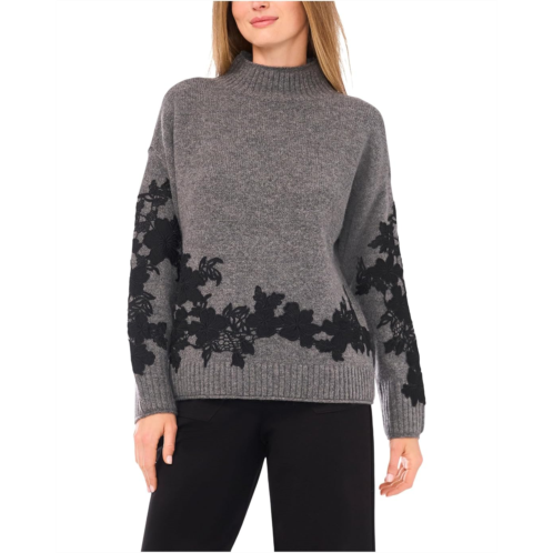 Vince Camuto Floral Embellished Mock Neck