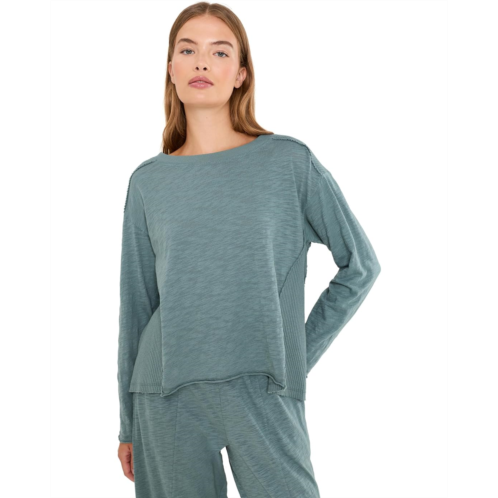 Womens Mod-o-doc Long Sleeve Mix Media Jewel Neck Top