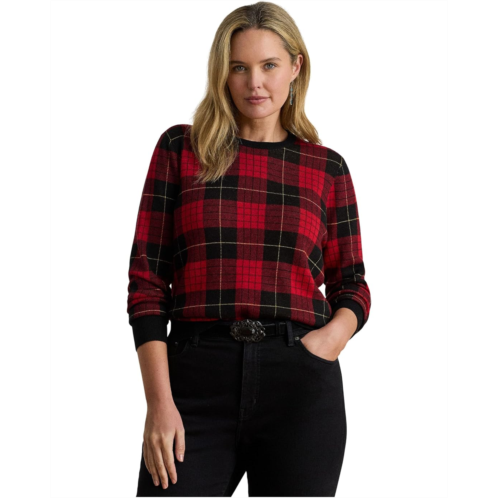 POLO RALPH LAUREN Womens Lauren Ralph Lauren Plus Size Plaid Cotton-Blend Sweater