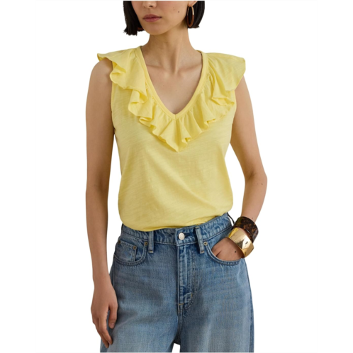 POLO Ralph Lauren Womens Lauren Ralph Lauren Ruffle-trim Slub Jersey Sleeveless Top