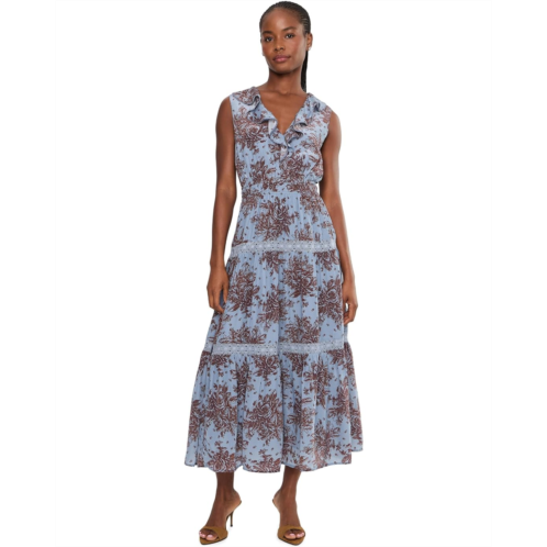 Womens Adrianna Papell Ruffle Neckline Maxi Dress