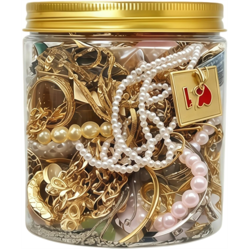 Mystery Jewelry Jar 40-45 Piece Surprise Gift Box for Women Assorted Necklaces Earrings Rings Bracelets Vintage Mixed Jewelry Set Unique Birthday Present
