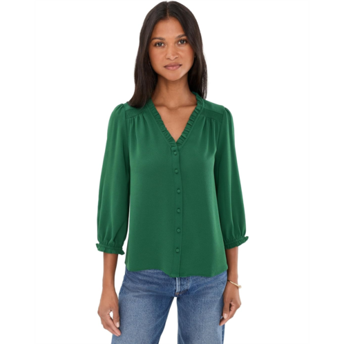Womens CeCe 3/4 Sleeve Ruffled V-Neck Blouse