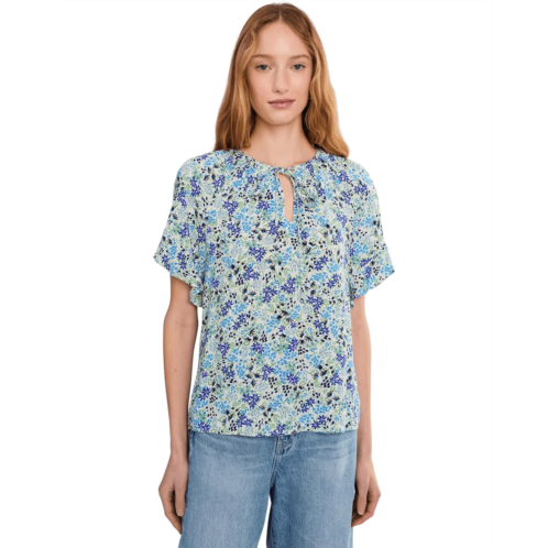 Womens CeCe Shirred Short Sleeve Key Hole Top