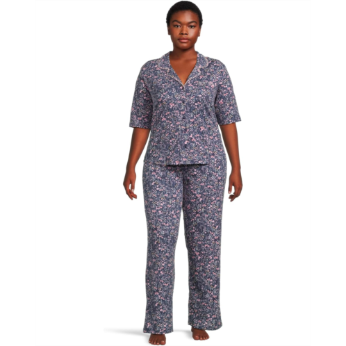 Womens Karen Neuburger Short Sleeve Notch Collar and Pant PJ Set