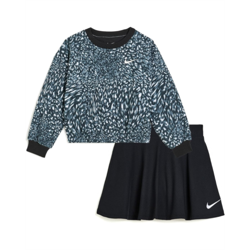 Girls Nike Kids Aop Crew Neck Sweatshirt and Skort Set (Toddler)