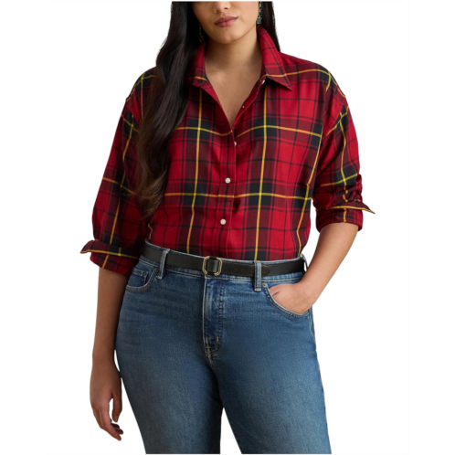 POLO Ralph Lauren Womens Lauren Ralph Lauren Plus Size Relaxed Fit Checked Plaid Cotton Shirt