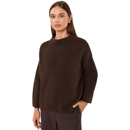 Womens Eileen Fisher Peruvian Cotton Blend Funnel Neck Bracelet Sleeve Sweater